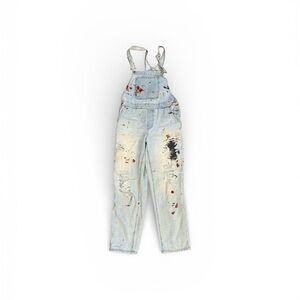Pac Sun Paint Splattered Denim Overalls size Medium skater Y2K vintage